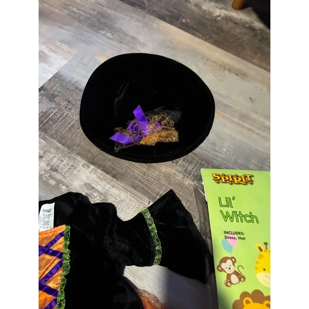 Spirit Halloween Lil Witch Infant Costume Dress and Hat Set Black Orange 12-18M